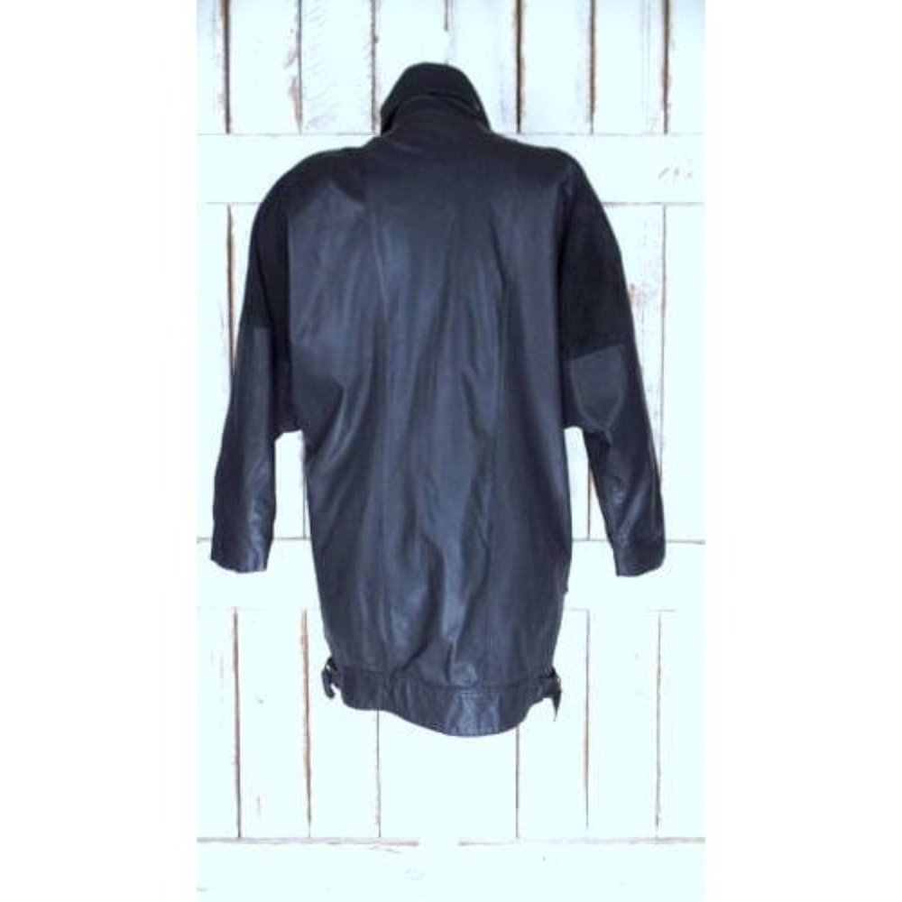 80s vintage black  suede leather Dolman sleeve long cocoon jacket/Gino di Giorgi - Picture 5 of 5